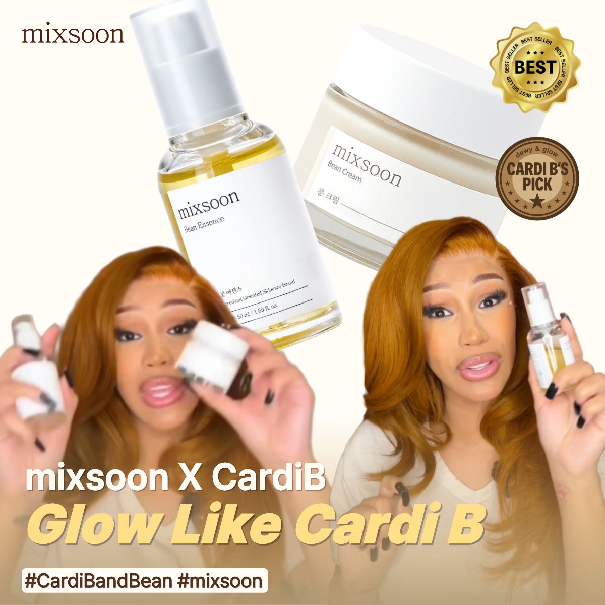 mixsoon Bean Glass Skin Duo Bean Essence 50ml + Bean Cream 50ml 3.38 Fl. Oz / 100ml Glass Skin Care